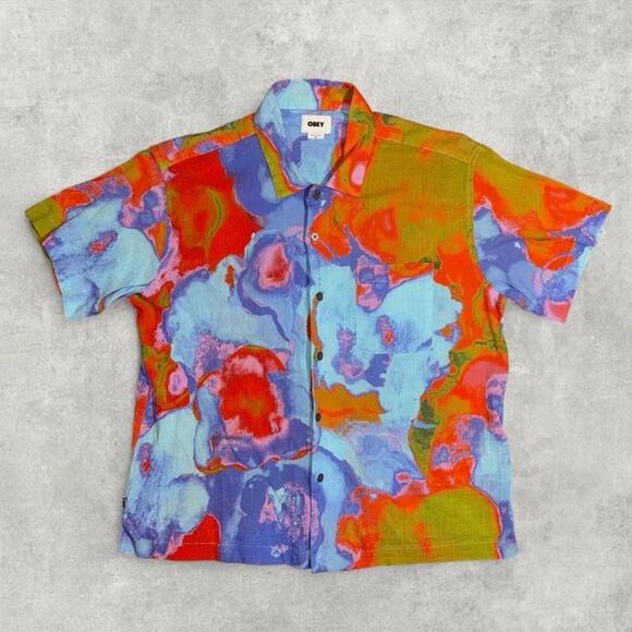 Obey Tye Dye Button Up Shirt Men’s Small - Picture 1 of 6